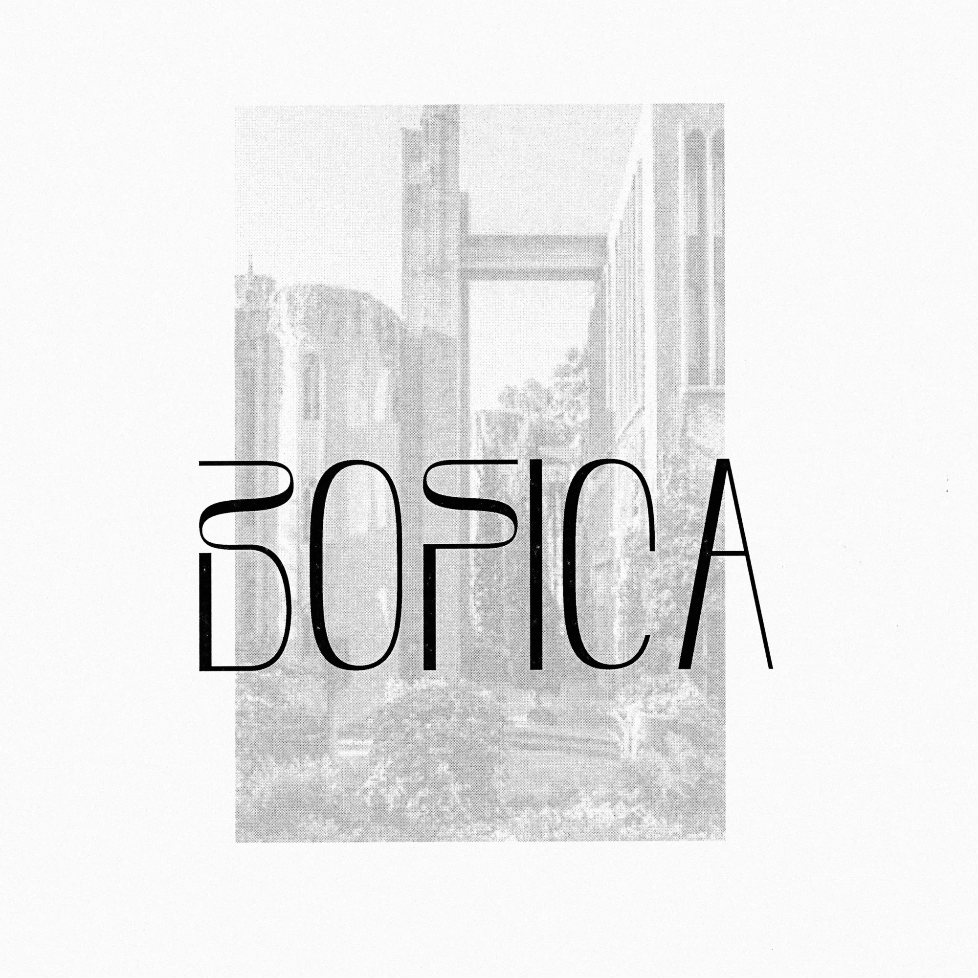 Lettres de la fonte Bofica sur une photographie de la Fàbrica de Ricardo Bofill